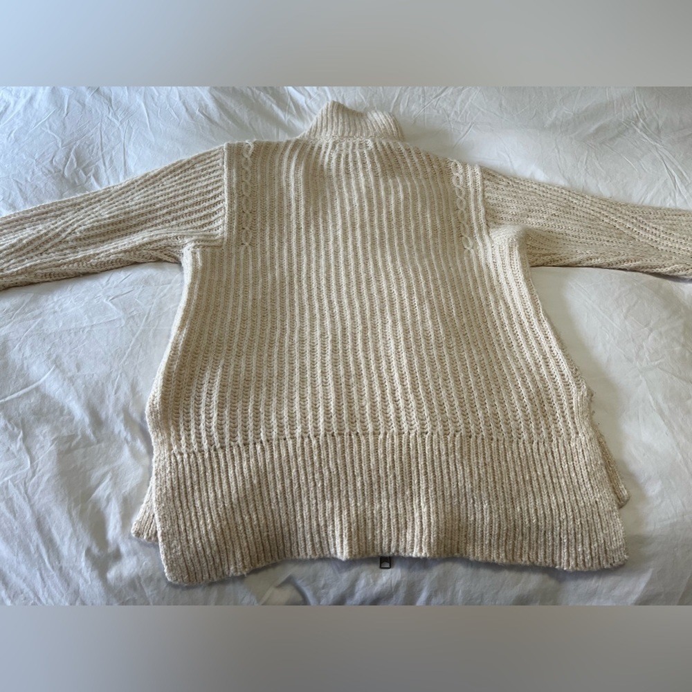 ANTHROPOLOGIE Pilcro Chunky Knit Zip Up Sweater Jacket Size Oversized Cream XS. - Picture 9 of 12